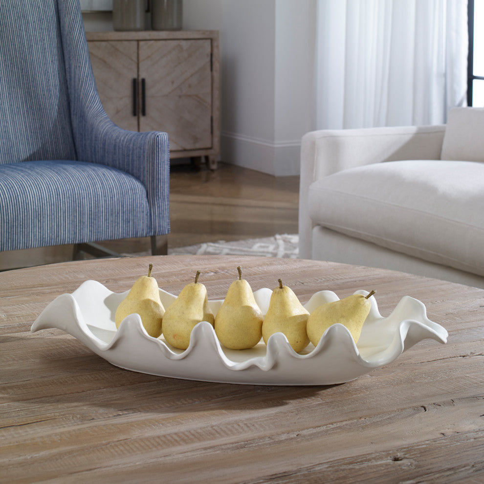 Uttermost Ruffled 24x4" Feathers Decorative Bowl, Matte White