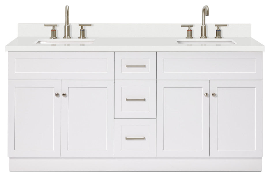 ARIEL Hamlet 73" Double Rectangle Sink Bath Vanity in White With Quartz Top