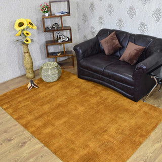 Hand Knotted Loom Silk Area Rug Solid Gold