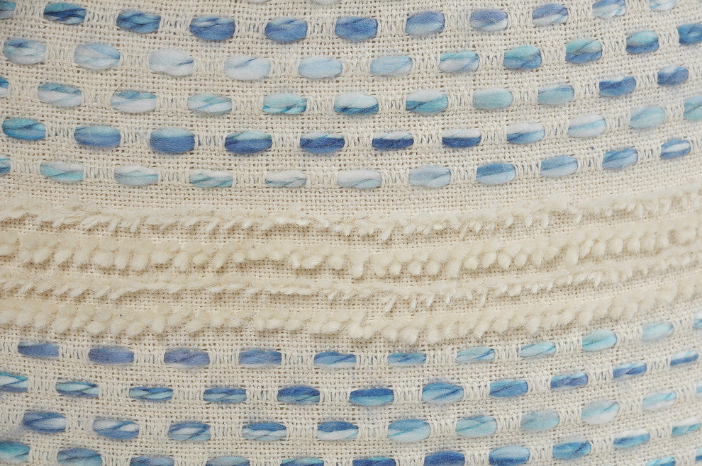Blue and Cream Tufted Pin Dot Pouf
