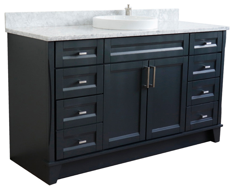 61" Single Sink Vanity, Dark Gray Finish And White Carrara Marble