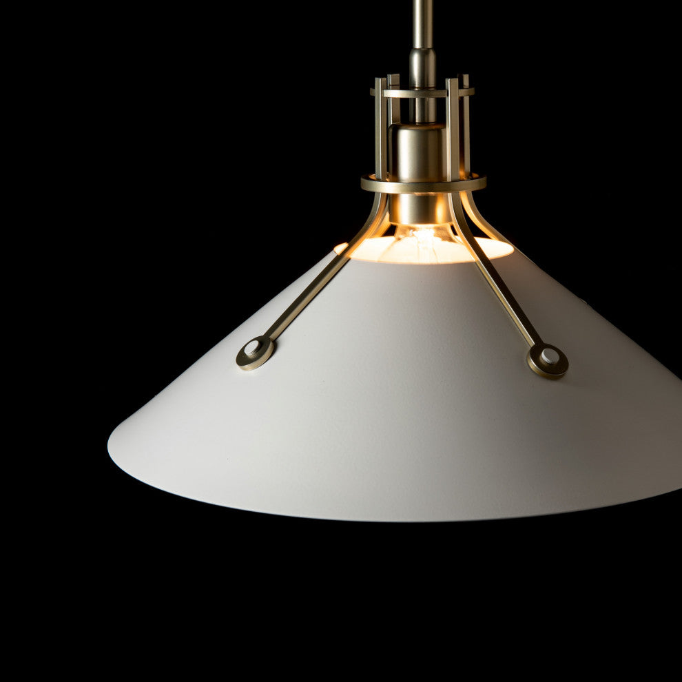 Henry Medium Steel Shade Pendant, Modern Brass/White Accent, Mult Overall Height