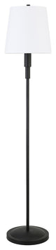 60" Black Traditional Shaped Floor Lamp With White Frosted Glass Drum Shade