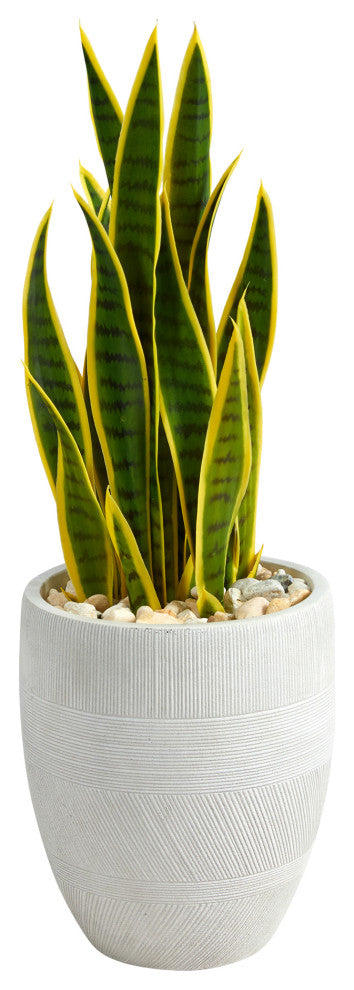 30" Sansevieria Artificial Plant, White Planter