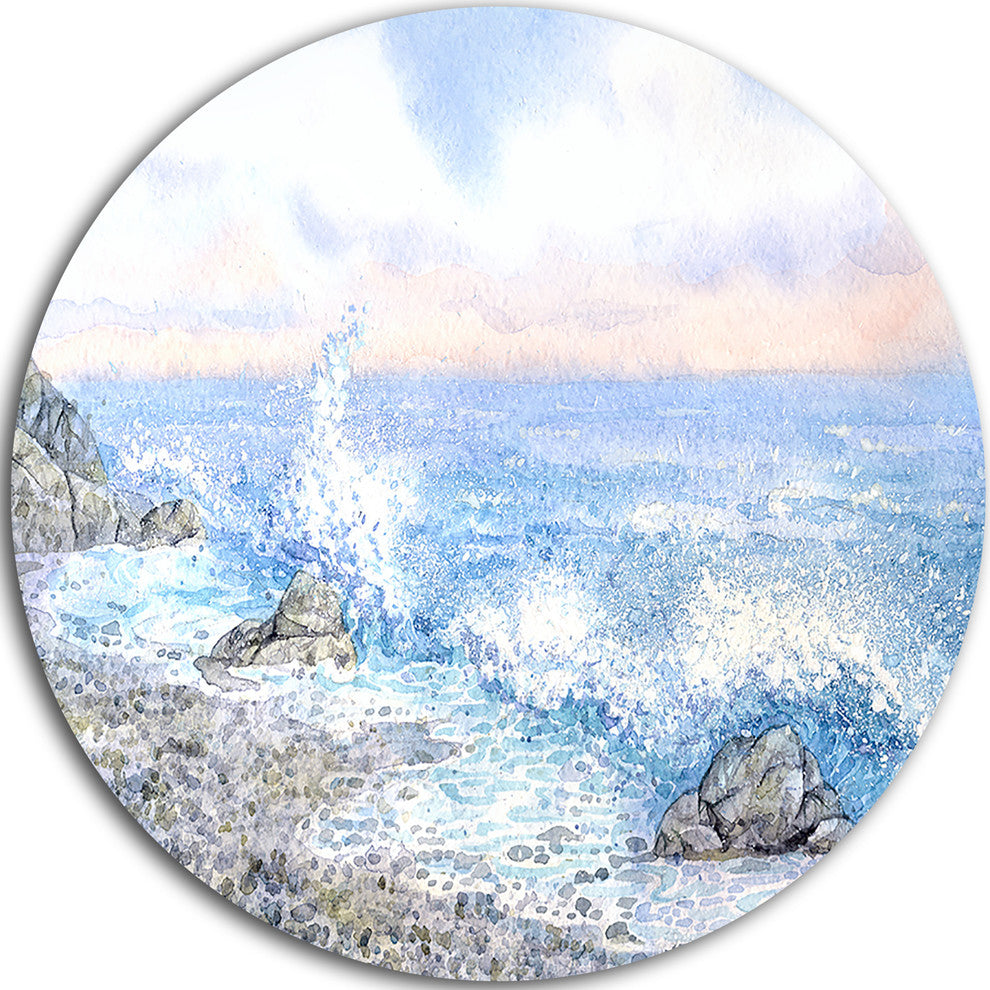 Blue Watercolor Waters, Seascape Round Wall Art, 23"