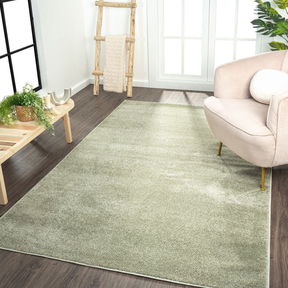 Haze Solid Low-Pile Runner Rug, Green, 9 X 12