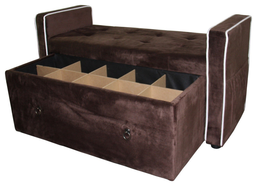 Brown Suede Shoe Storage Bench With Drawer