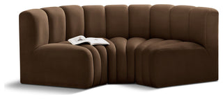 Arc Velvet Upholstered 3-Pc. Inward Curved Modular Sectional, Brown