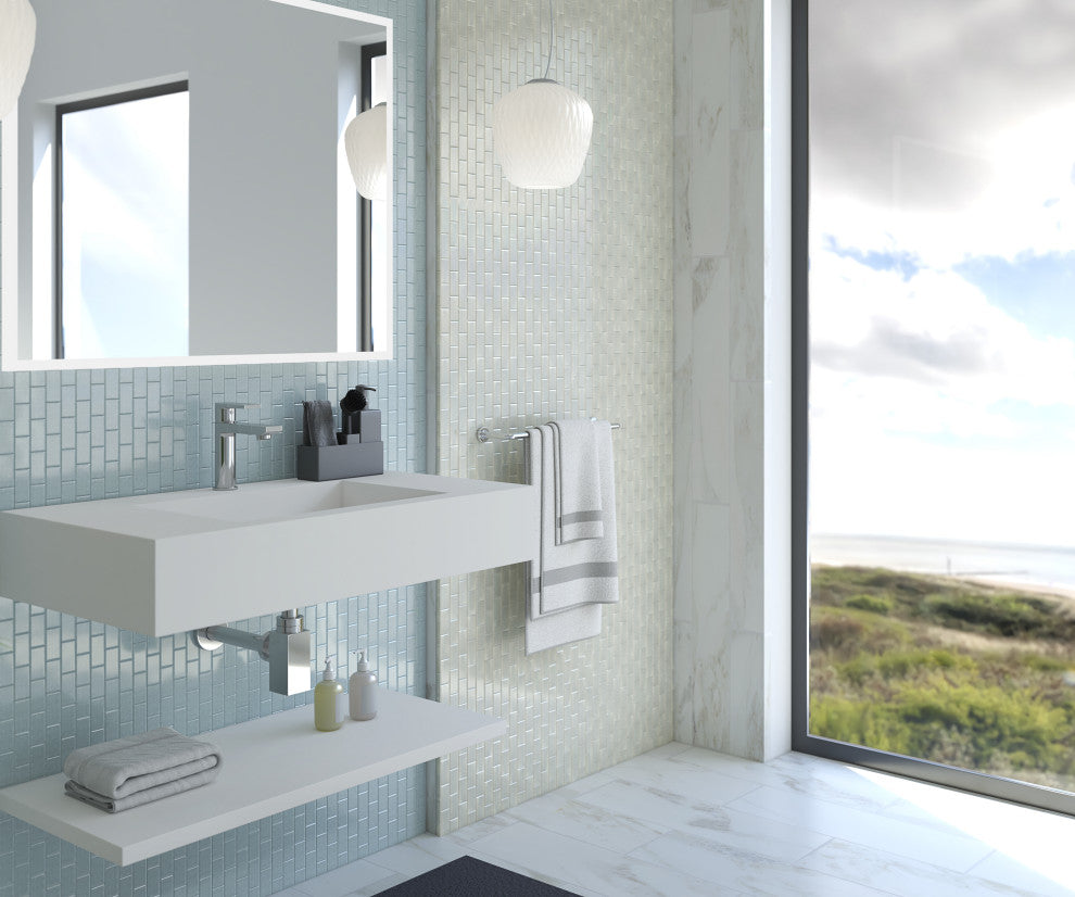 CastelloUSA Anacleto Ceramic Pressed 1"x2" Mosaic Tile, Light Blue