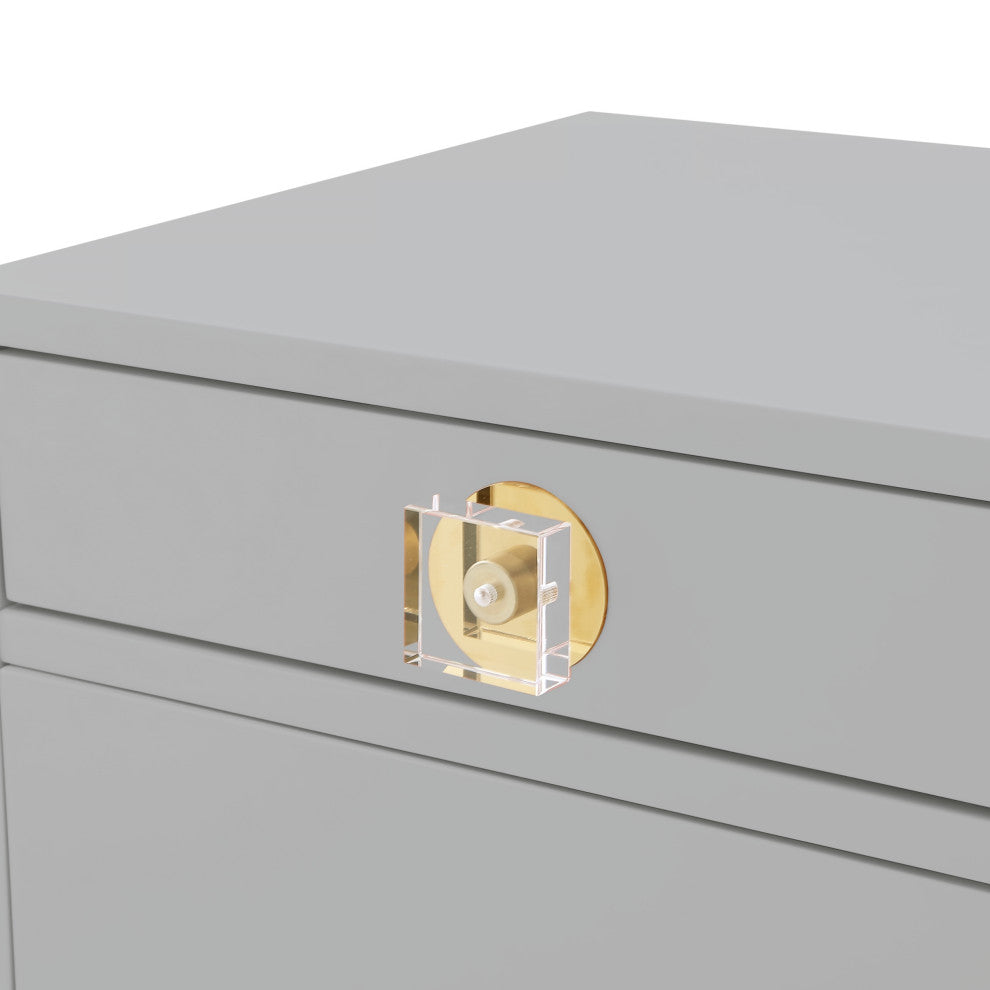 Nicole Miller Anatolio Nightstand High Gloss Acrylic Knob and Legs, Light Gray