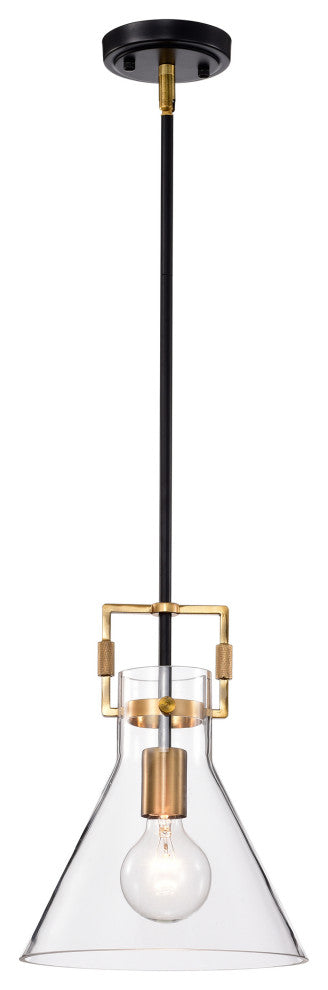 1-Light 10" Cone Glass Pendant, Black/Antique Gold