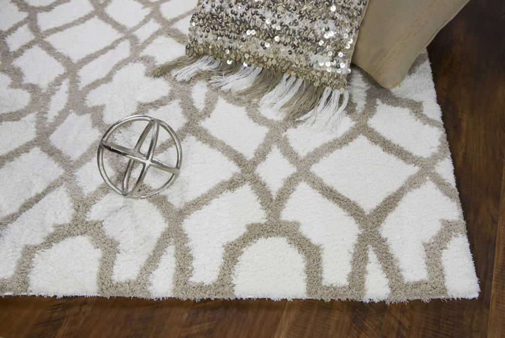 HomeRoots 7 x 10 Microfiber Ivory or Beige Area Rug