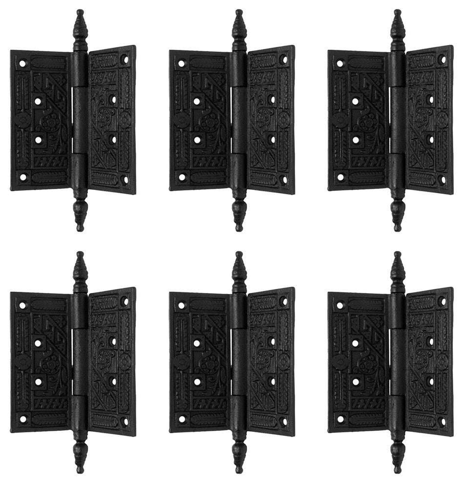 Wrought Iron Butt Hinge Black Victorian Steeple Tip Pack of 6