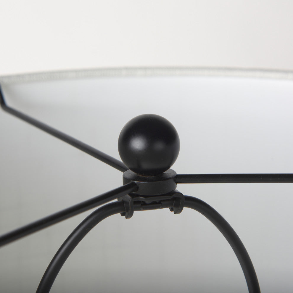 Sarah Arched Black Metal With Marble Cube and White Shade Table Lamp