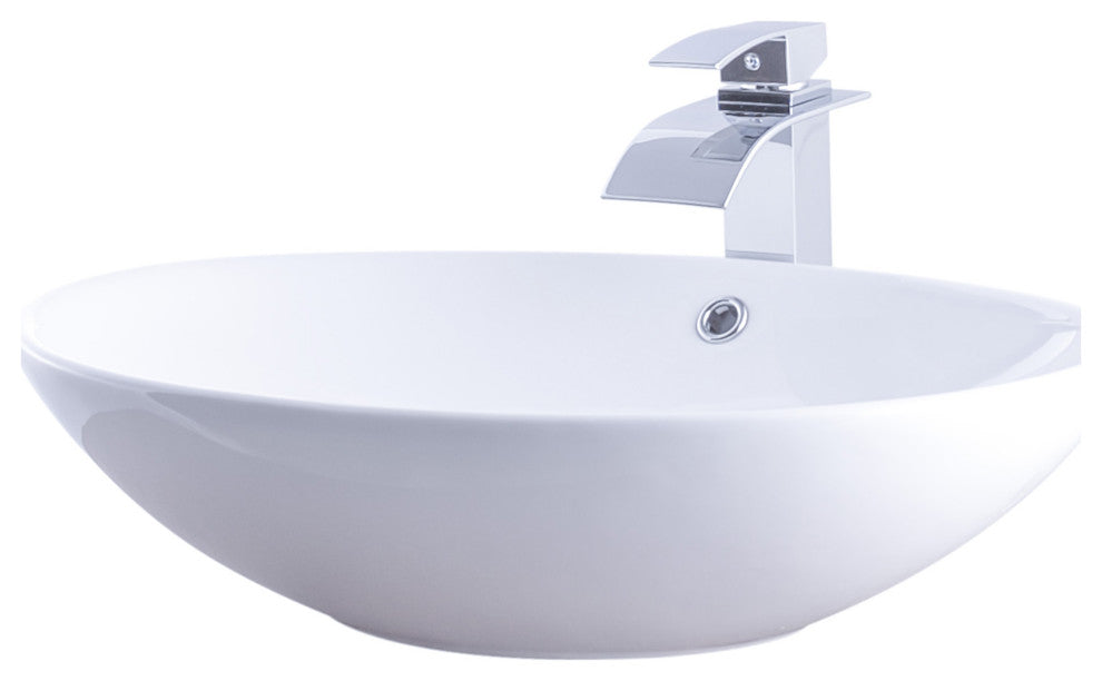Porcelain Vessel Sink and Faucet Set, Chrome