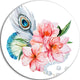 Flowers And Peacock Feather, Floral Round Wall Art, 23"