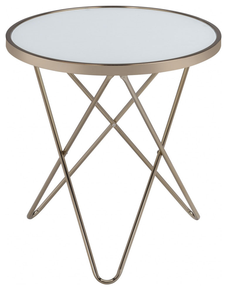 HomeRoots 22" X 22" X 22" Frosted Glass And Champagne End Table