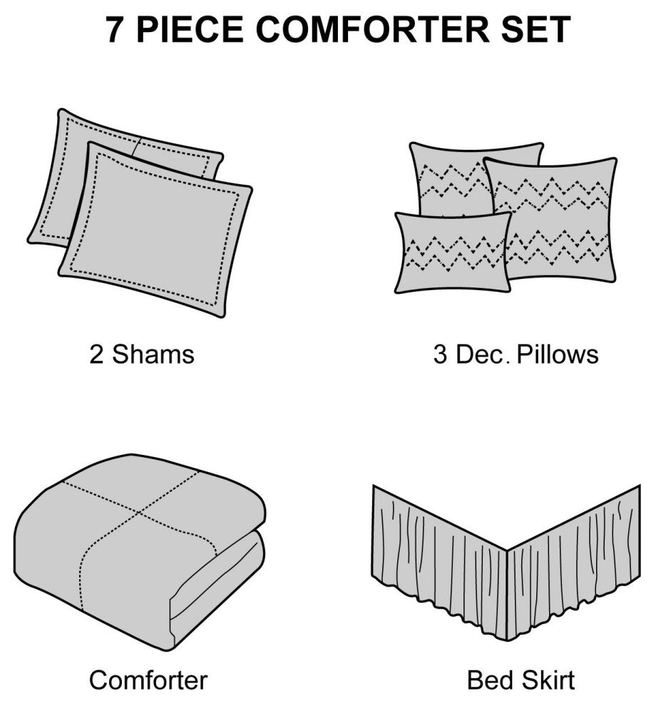 Piercen 7-Piece Bedding Comforter Set, Gray, Queen