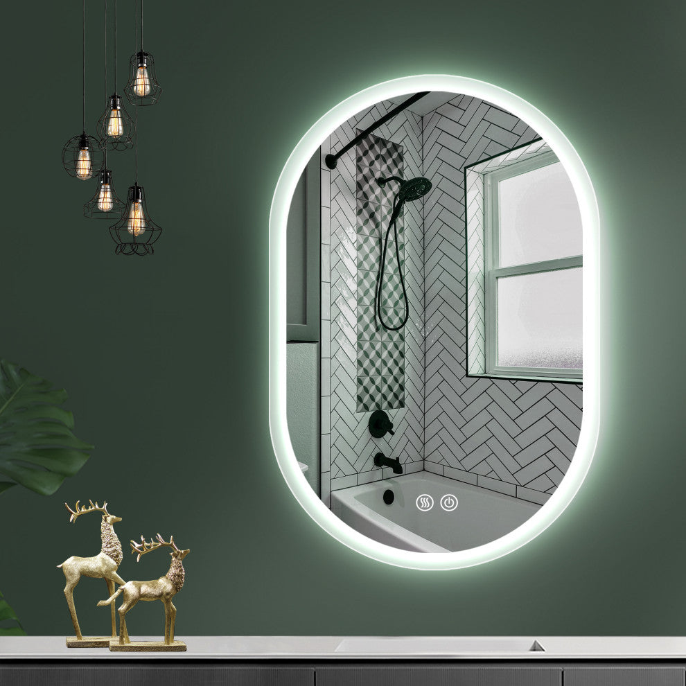 Anti-Fog Dimmable LED Oval Frameless Wall-mounted Bathroom Backlit Mirror, 32" X