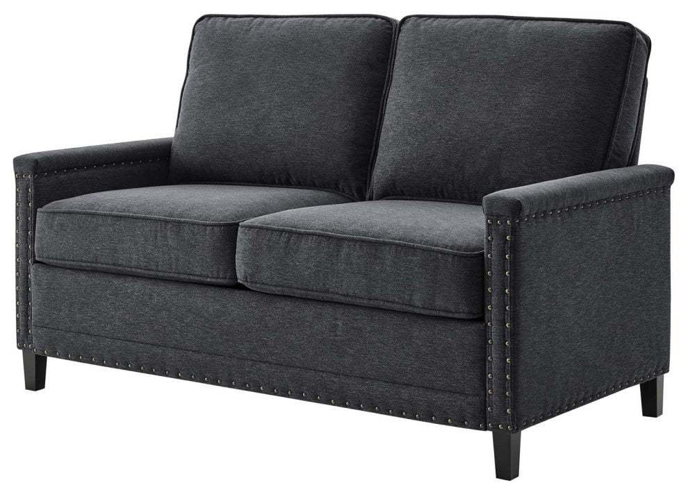 Loveseat Sofa, Fabric, Dark Gray, Modern, Living Lounge Hotel Hospitality