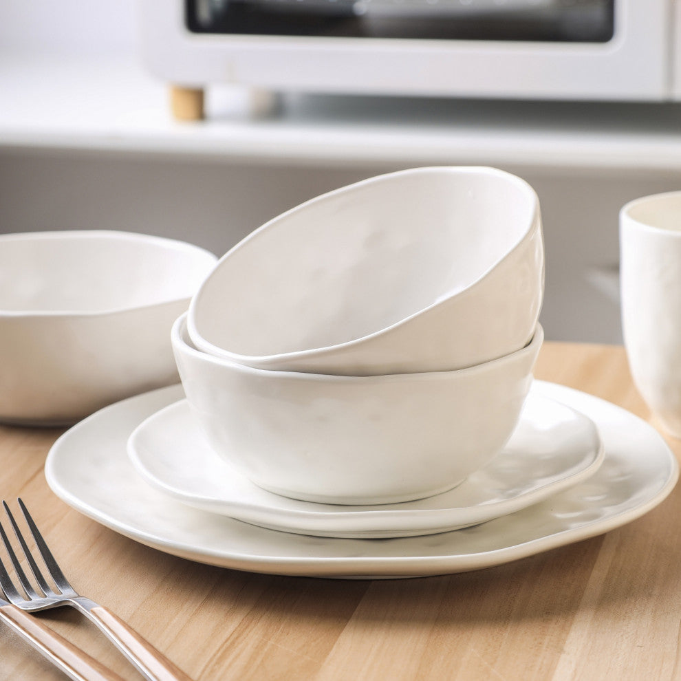Stone Lain Ivy Porcelain 24 Piece Dinnerware Set, White