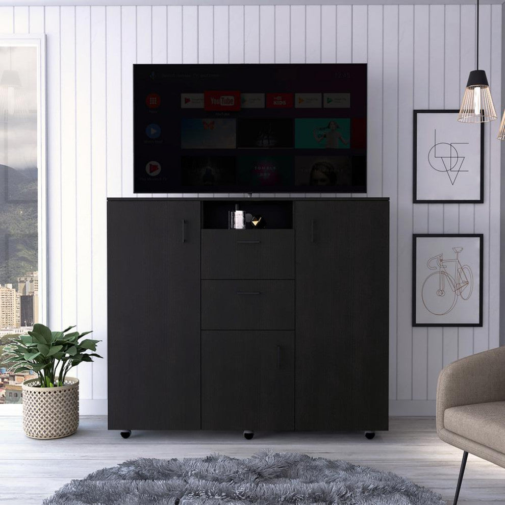 DEPOT E-SHOP Milano Double Door Cabinet Dresser,2 Drawers,4 Interior Shelves,Rod