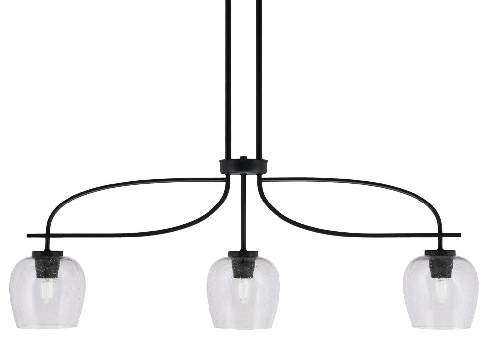 Cavella 3 Light Island Light, Matte Black Finish, 6" Clear Bubble Glass