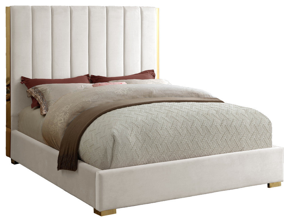 Becca Velvet Upholstered Bed, Cream, King