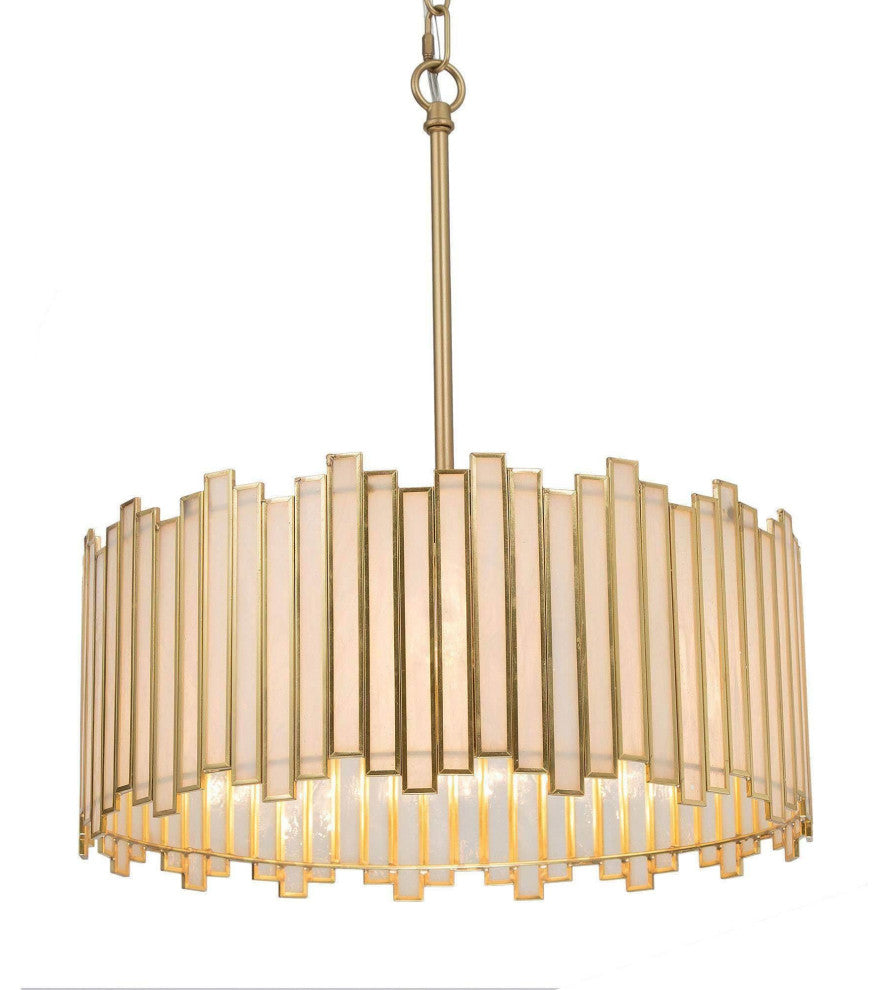 LNC Tiffany 4-Light Modern Drum Glass Chandelier, Gold