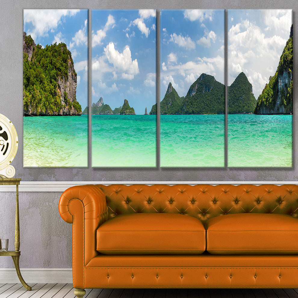 Thailand Beach Panorama, Landscape Canvas Art Print, 48"x28", 4 Panels