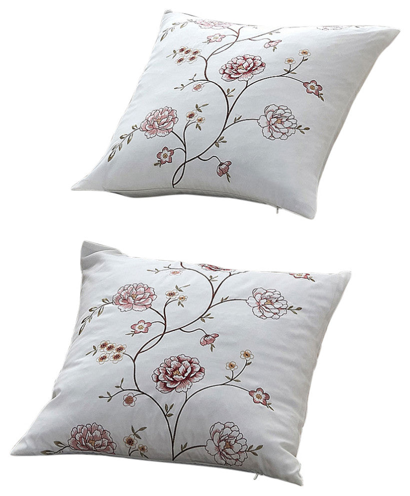 Spring Flower Embroidery 2 Piece Pillow Shell Set, Burgundy, 26" X 26"