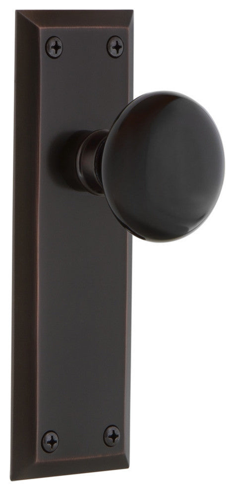 New York Plate Single Dummy Door Knob, Black