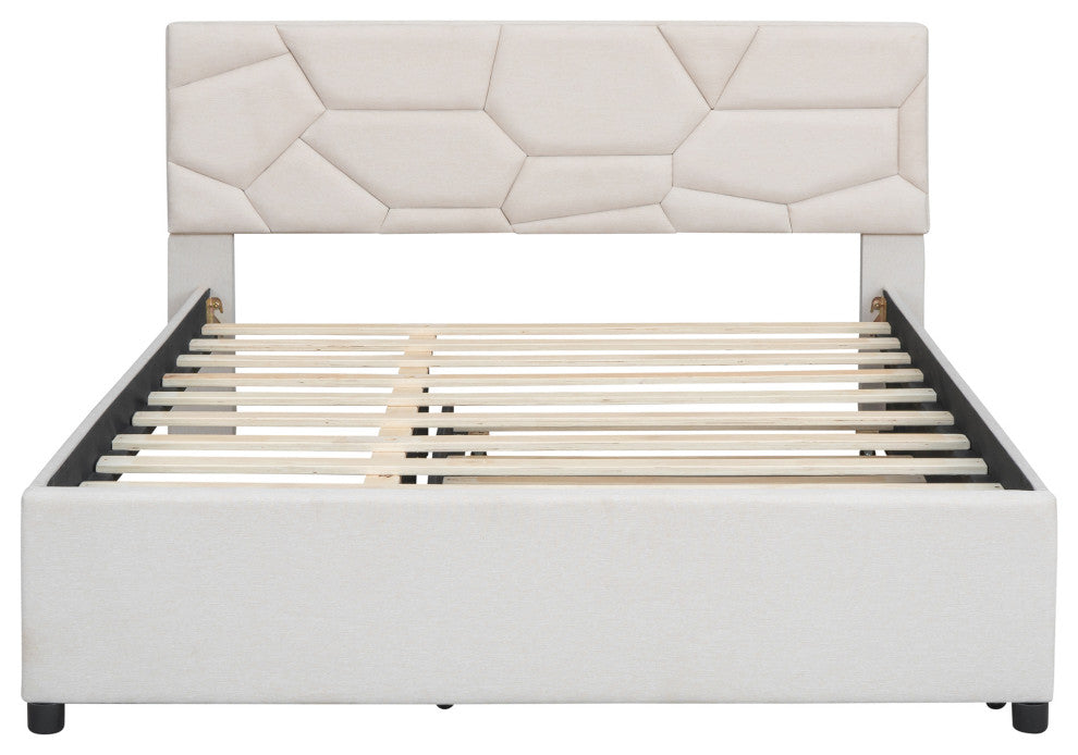 Gewnee Queen Size Upholstered Platform Bed in Beige