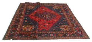 Fine Vintage Distressed Malaya Red/Navy Rug, 6'9 x 10'3