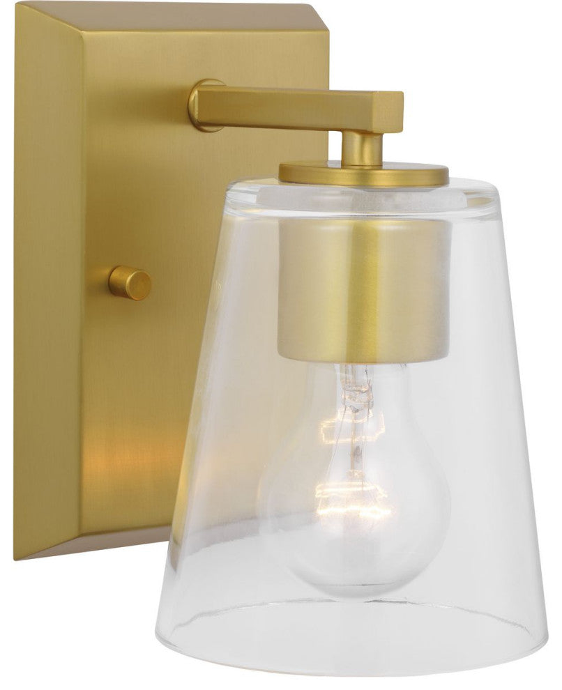 Vertex Collection One-Light Brushed  Gold Clear Glass Contemporary Bath Light