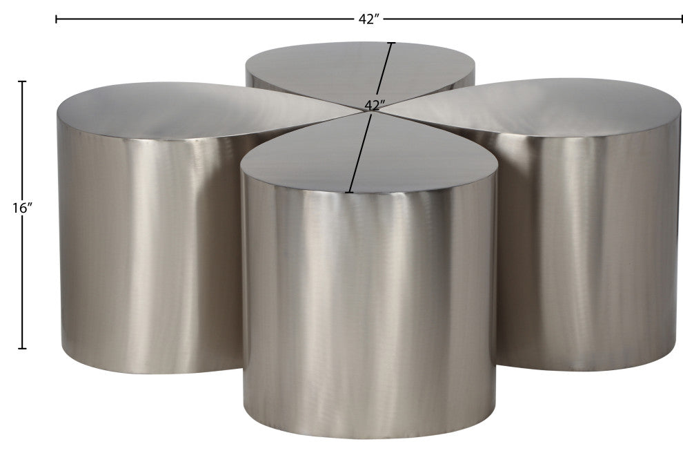 Petal Finished Iron Metal Coffee Table, Silver, 4 Piece