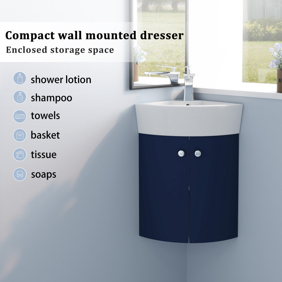 TATEUS Corner Bathroom Vanity Sink for Small Space Wall Mounted Cabinet Set