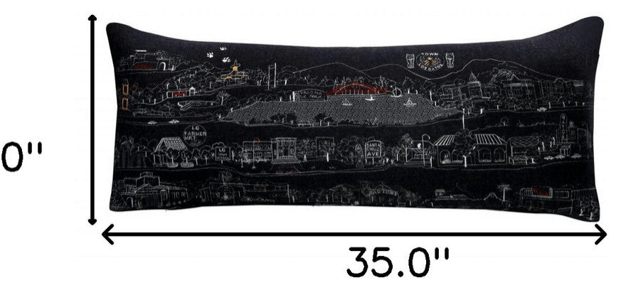 35" Black Los Gatos Nighttime Skyline Lumbar Decorative Pillow