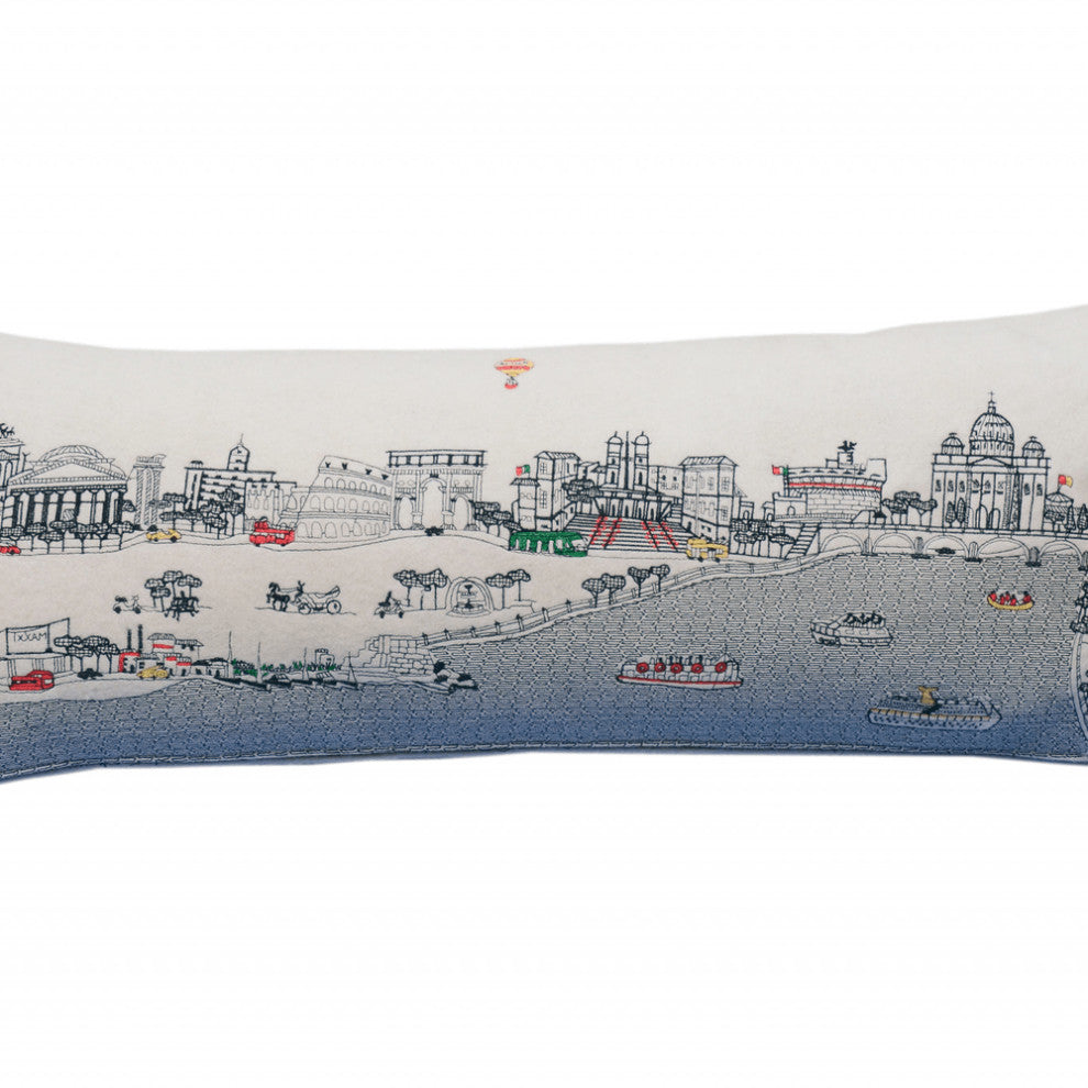 35" White Rome Daylight Skyline Lumbar Decorative Pillow