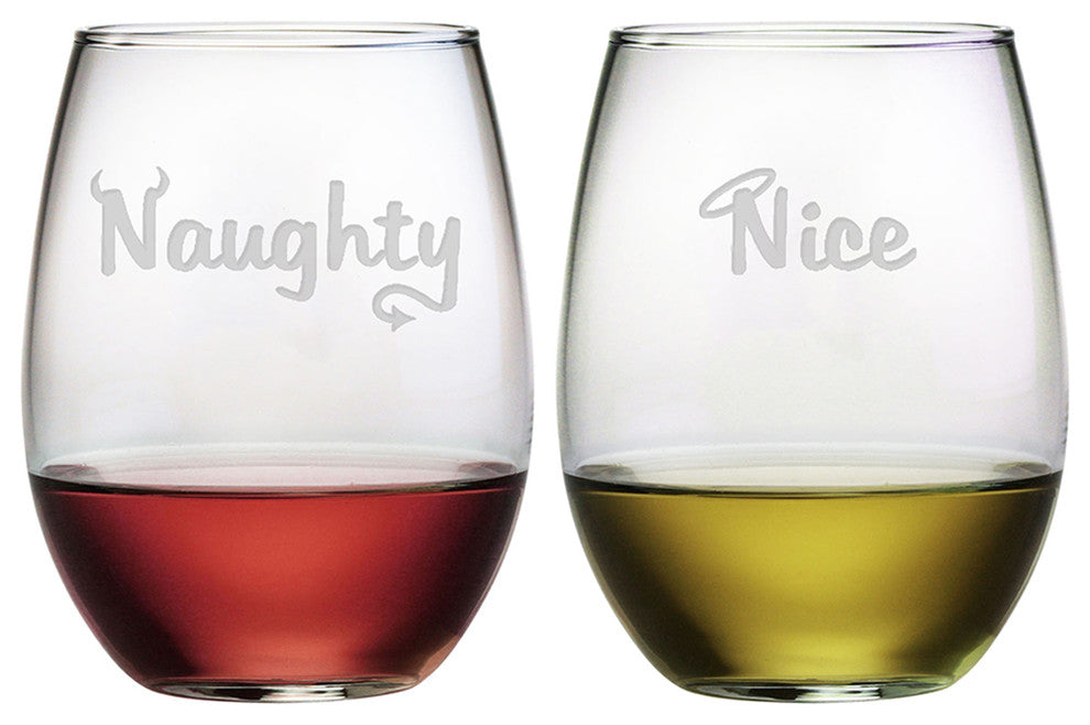 "Naughty" and "Nice" 2-Piece Stemless Wine Glass Set
