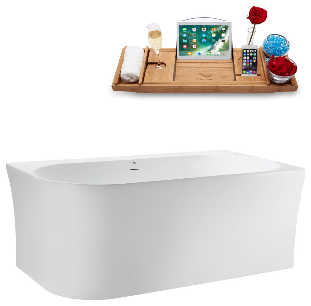 59" Streamline Bathtub and Tray With Drain, Brushed Gold