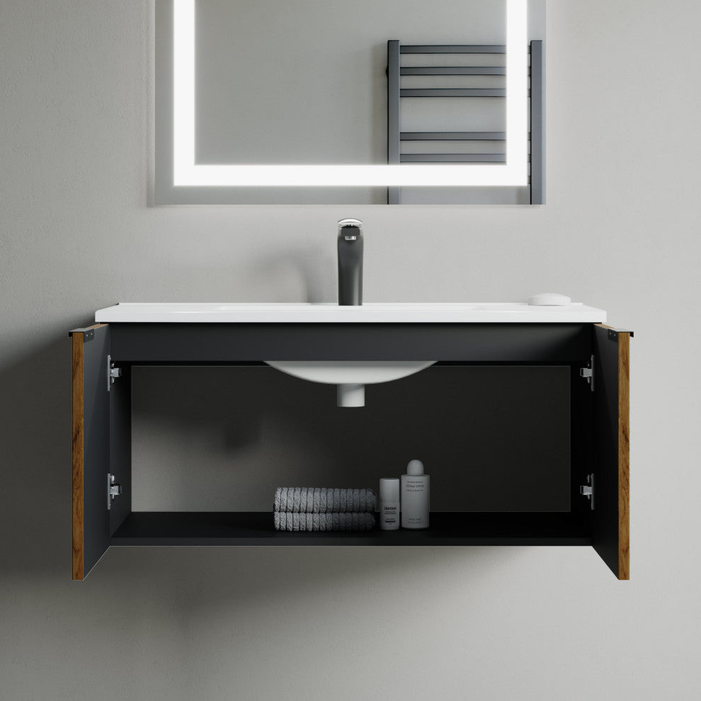Pershing 36" Single Vanity Set, Walnut, Ceramic Basin