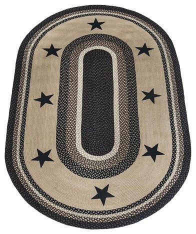 Earth Rugs OP-313 Black Stars Oval Patch 4 Feet x 6 Feet