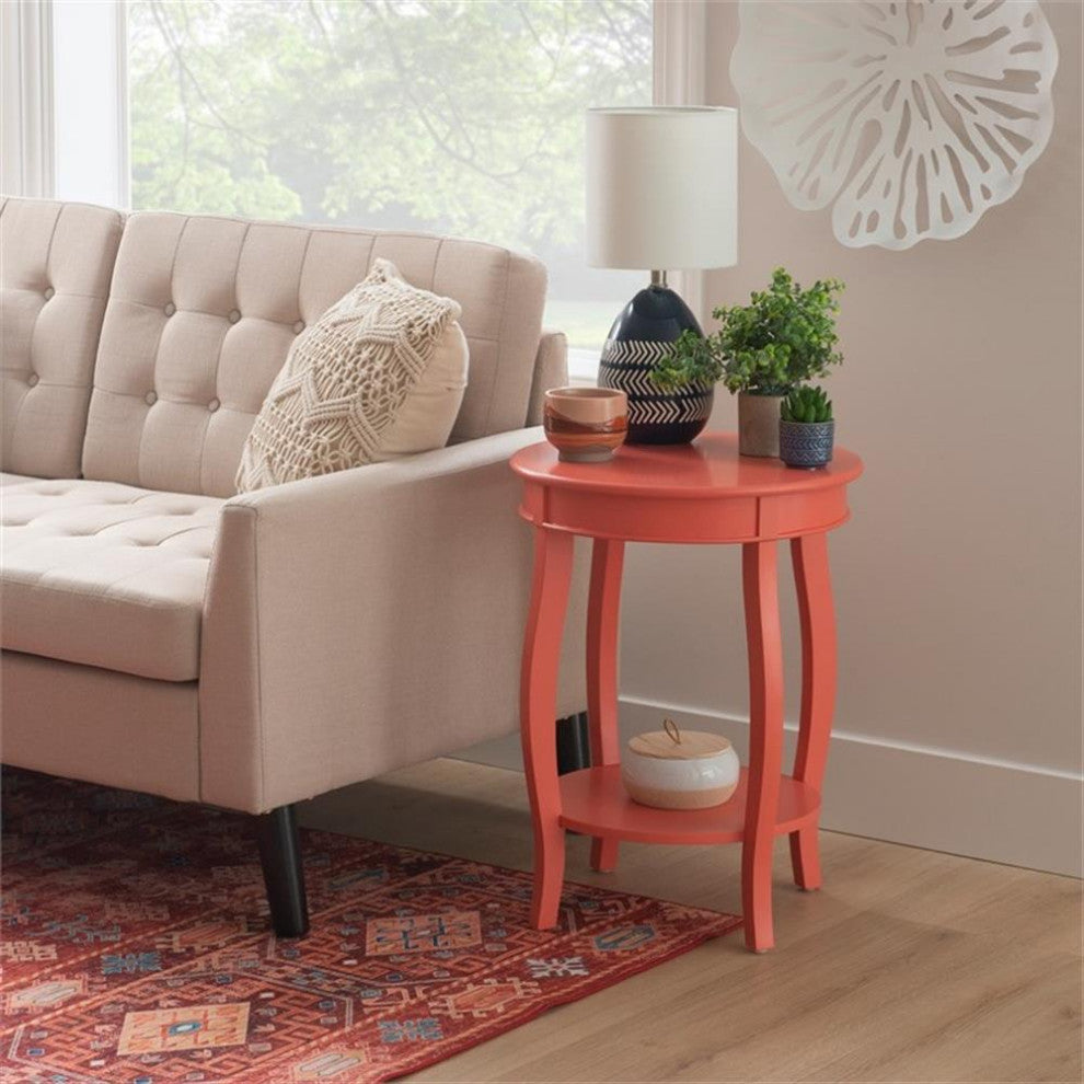 Linon Wren Wood Accent End Table in Coral Orange