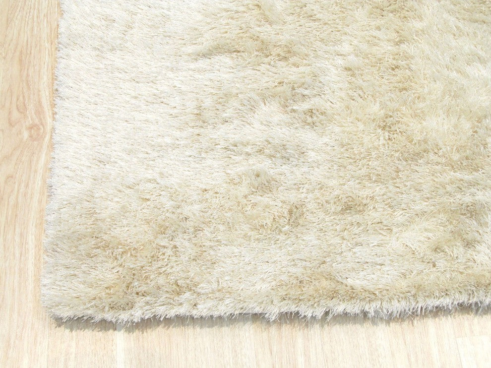 EORC Handmade Ivory Solid London Shag Rug, Rectangular 8'9"x11'9"