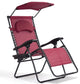 Folding Recliner Lounge Chair With Shade Canopy Cup Holder, Wine