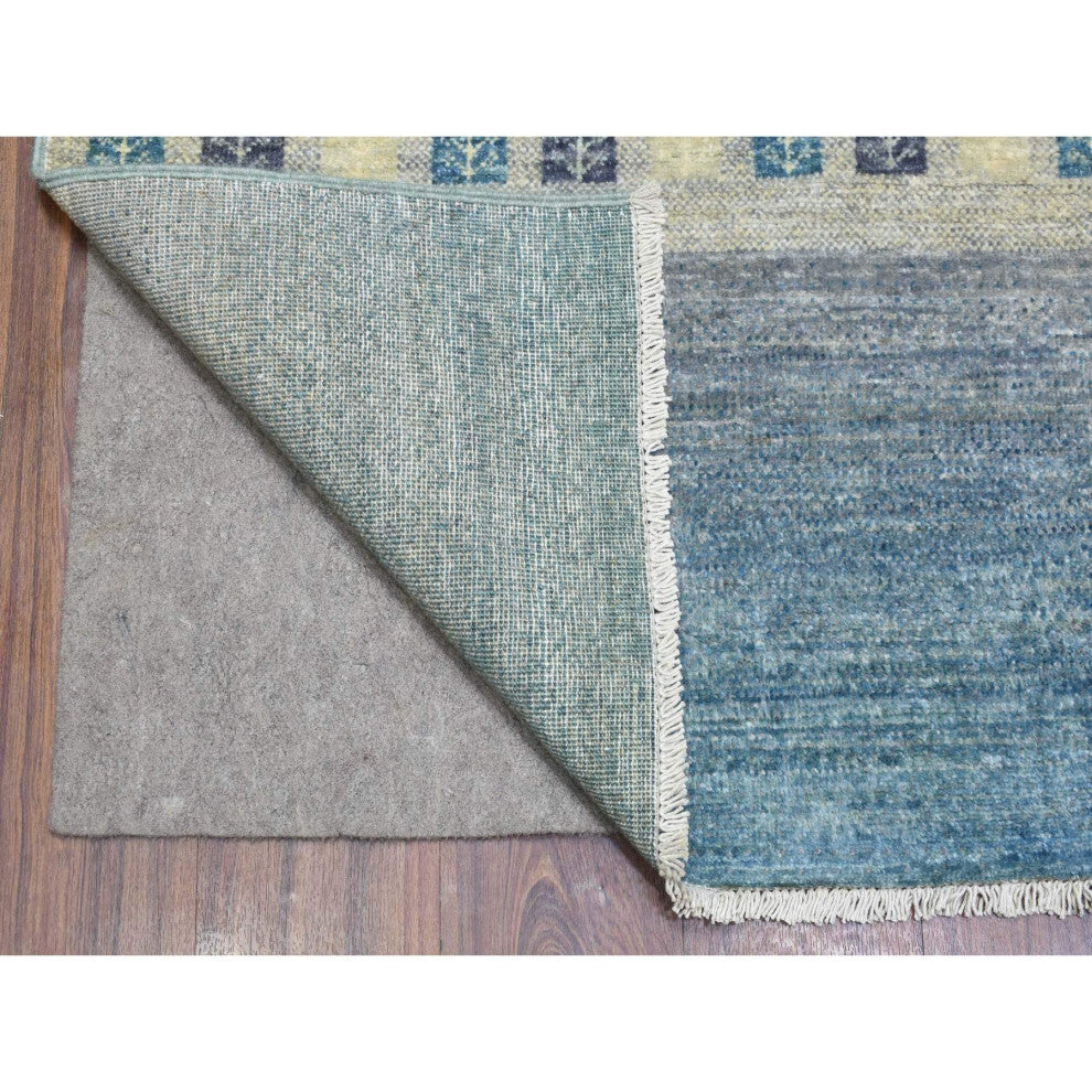 Light Blue Afghan Kashkuli Gabbeh Design Pure Wool Hand Knotted Rug, 9'0"x11'9"