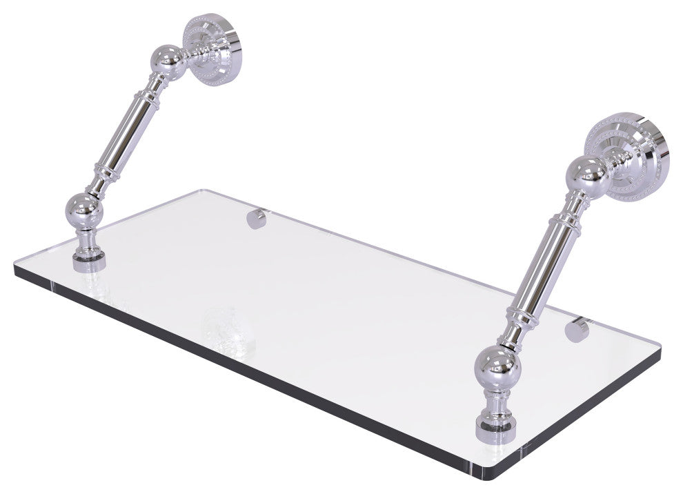 Dottingham 18" Floating Glass Shelf, Polished Chrome
