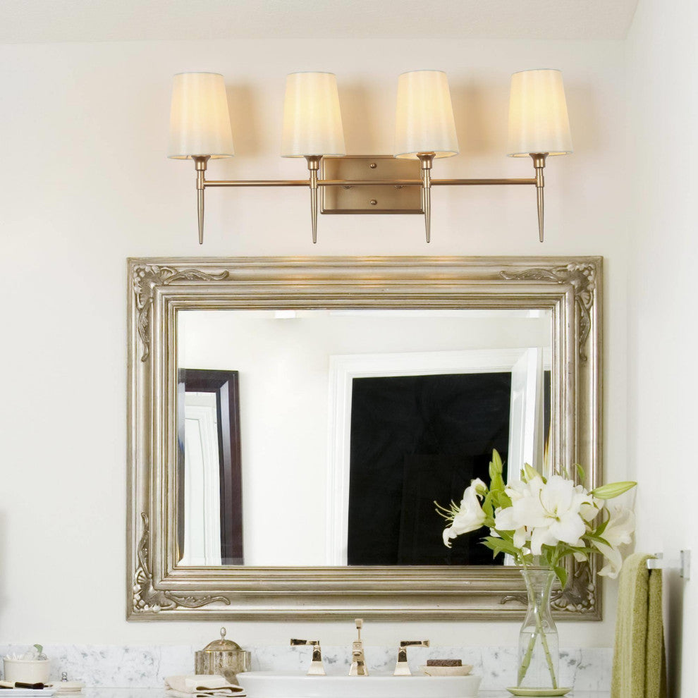 LNC Glod Traditional Bathroom Vanity Light With Fabric Shade, 4 Lights