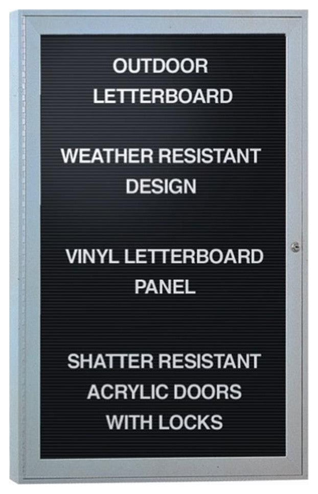 Ghent 36"x30" 1-Door Silver Aluminum Frame Vinyl Letterboard - Black